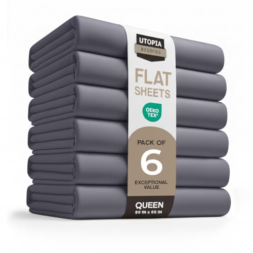 Queen Size Flat Sheet Set of 6 - Ultra Soft Grey Microfiber