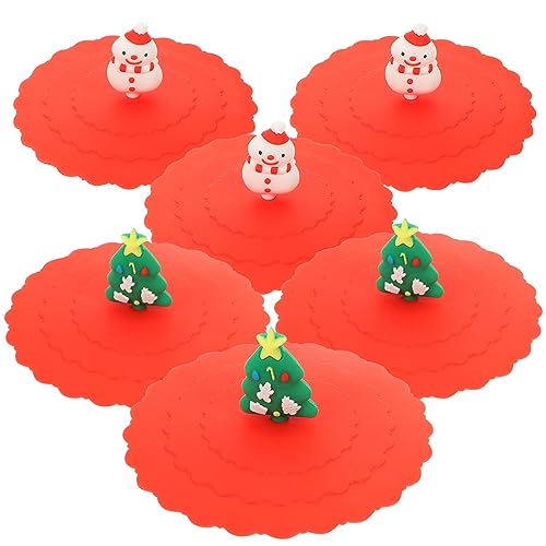 Christmas Silicone Mug Covers Snowman Tree Leakproof Drink Lids Set of 6