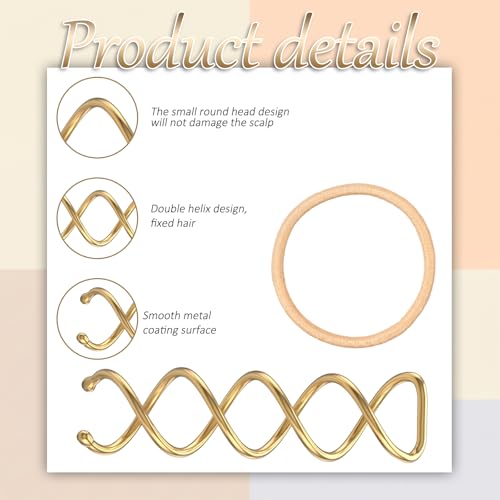 Spiral Hair Pins and Hair Ties Set - Gold Twist Bun Maker for Thick Hair
