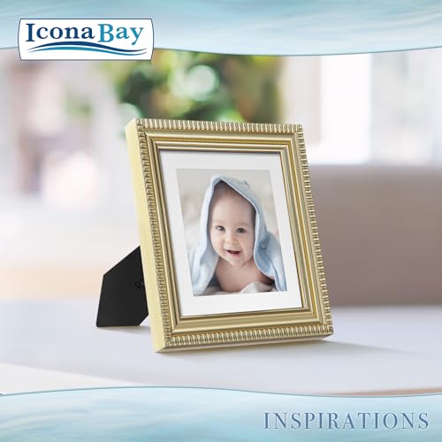 Icona Bay 4x4 Gold Picture Frame with Mat for 3x3 Photo, Wall or Tabletop