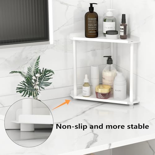2-Tier White Corner Bathroom Counter Organizer by FLE