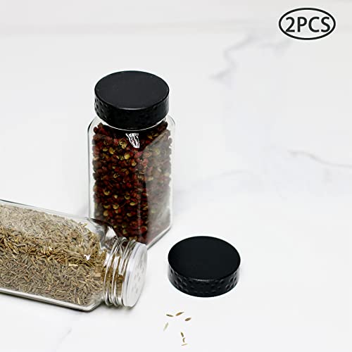 Black Lids 2pcs Square Glass Spice Jars 4 oz - Airtight Shaker Containers