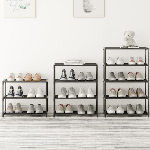 4-Tier Black Small Metal Shoe Rack - Stackable Organizer for Entryway