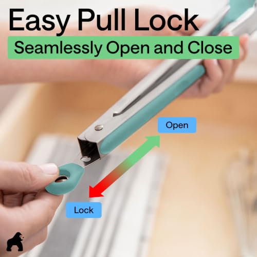 Gorilla Grip Stainless Steel Kitchen Tongs Set - 9" & 12" Mint, BPA Free, Heat Resistant 550°F