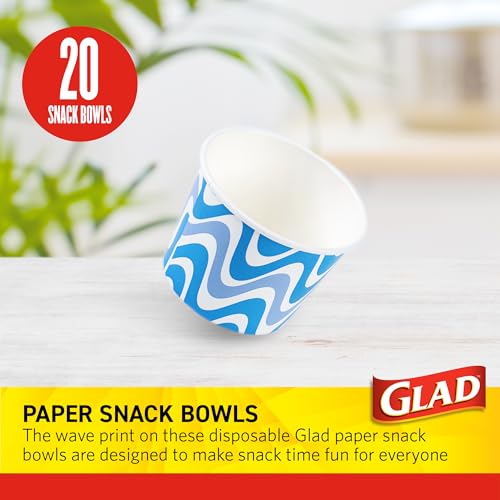 Glad Everyday Disposable Paper Snack Bowls 12 oz Blue Wave Print, Pack of 20