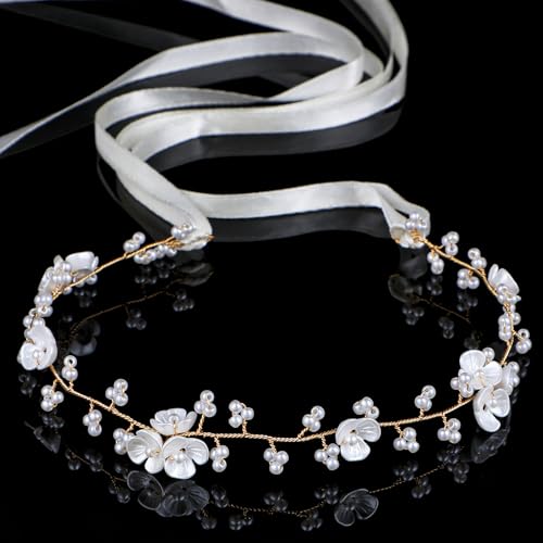 Dopenspi Pearl Flower Girl Headband Crystal Hair Accessory for Wedding