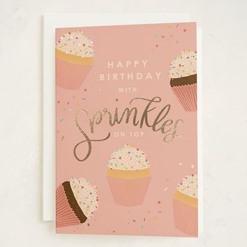 Minted Birthday Greeting Card - Sprinkles Cupcake Design, 5x7 w/ Envelope
