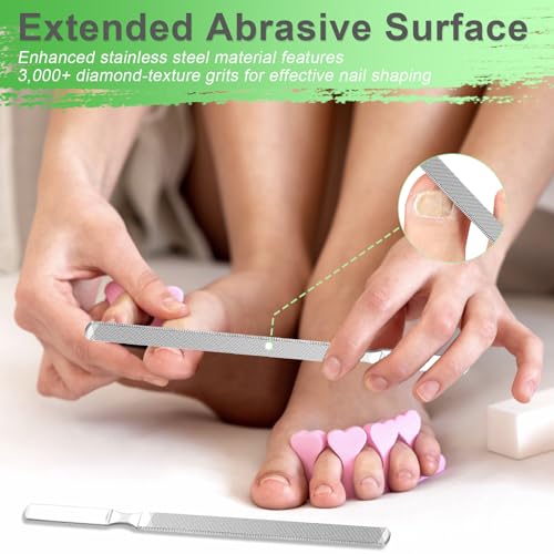 GigaGround Stainless Steel Toenail File for Thick Nails, 4-Sided 7.1” Metal Nail File (2-Pack)