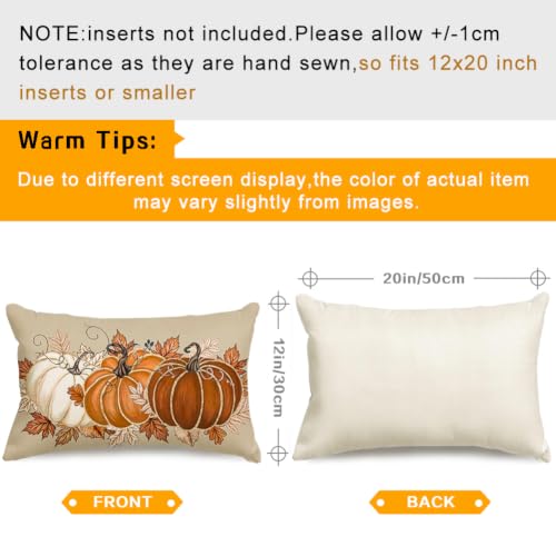 RABUSOFA Fall Outdoor Pillow Cover 12x20 Waterproof Pumpkin Thanksgiving Orange