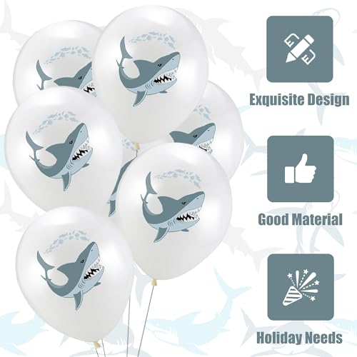 JazSwirl Shark Birthday Balloons 12-Inch White Latex 24-Pack Party Decor