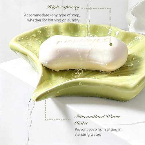 Ceramic Seashell Soap Holder - Self-Draining Elegant Tray (Green)