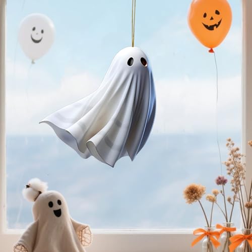 Halloween Ghost Hanging Ornaments Set - 6 Cute Acrylic Decor