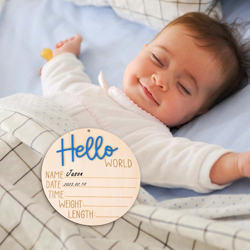 Wooden Baby Announcement Sign Set with Ink Pad - 5.9in Birth Plaque