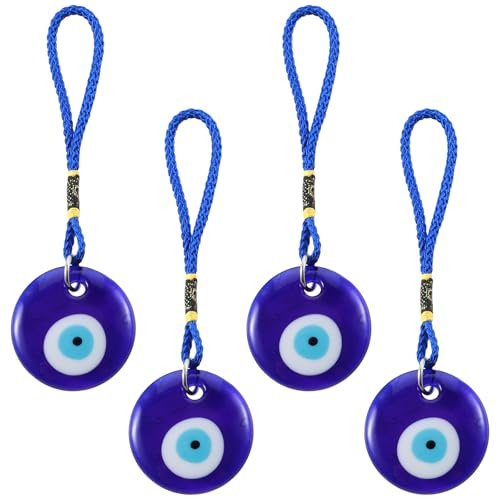 4 Pcs Round Blue Evil Eye Hanging Pendant - Turkish Glass Amulet for Car