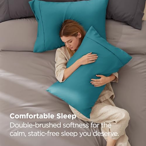 Bedsure Teal Brushed Microfiber Pillowcases - Set of 2, 20x26 Inches