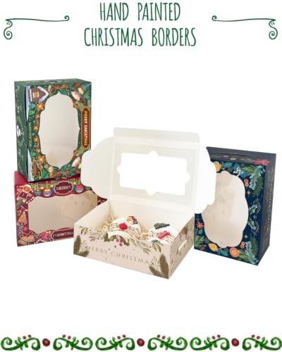Bakepacker Christmas Retro Bakery Boxes with Window, 48 pcs, 6x8x2.7 Inches