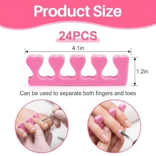 RAQEHO 24PCS Foam Toe Separators for Pedicure and Nail Polish, Pink