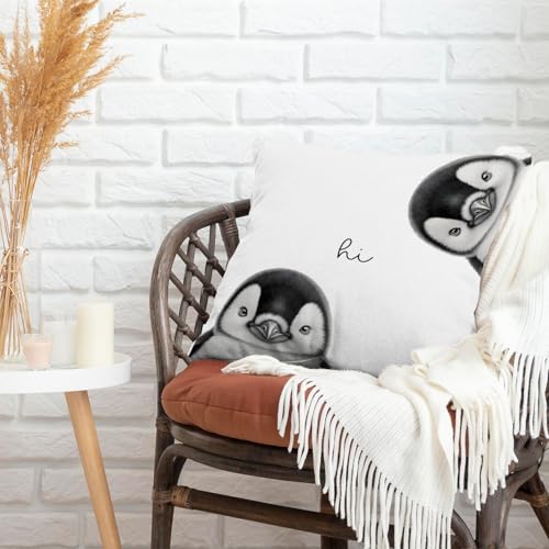 HONLUNG Penguin Throw Pillow Cover, 18x18 Inch Soft Flannel Case