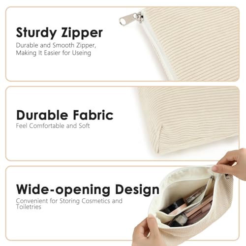 Fammart Corduroy Makeup Bag Travel Cosmetic Organizer with Zipper