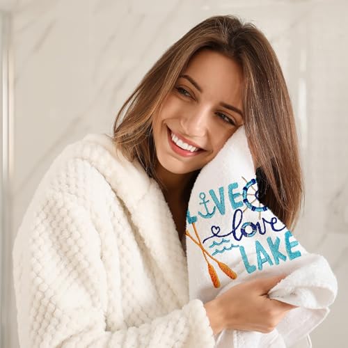 Embroidered Lake House Hand Towels Set of 2 - Soft Cotton, 14x30 Inches