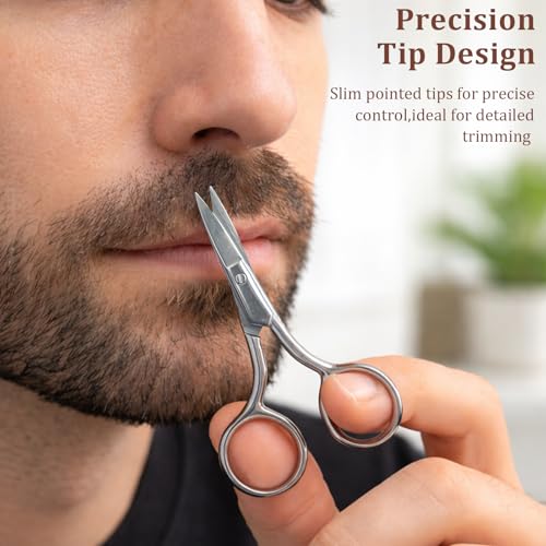Stainless Steel Eyebrow Trimming Scissors with Case - 4.4" Small Grooming Scissors for Beard and Facial Hair