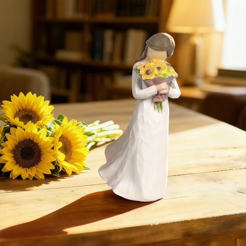 Sunflower Figurine Gift for Women, 5.7-Inch Hand-Painted Desk Decor