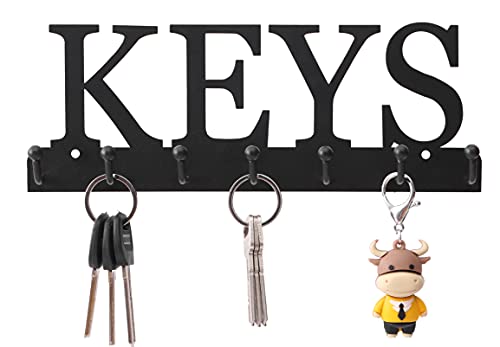 Lixgifts Wall-Mounted Key Holder with 7 Hooks, 10x1x3.7 inches - Black Metal Key Organizer for Entryway & Home Decor