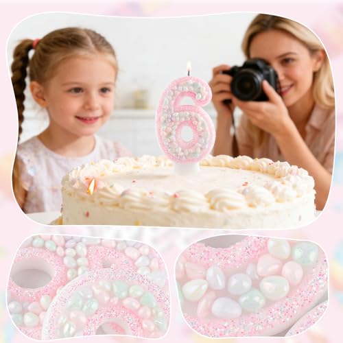 Pink Macaron Number 1 Birthday Candle Glitter Cake Topper for Girls