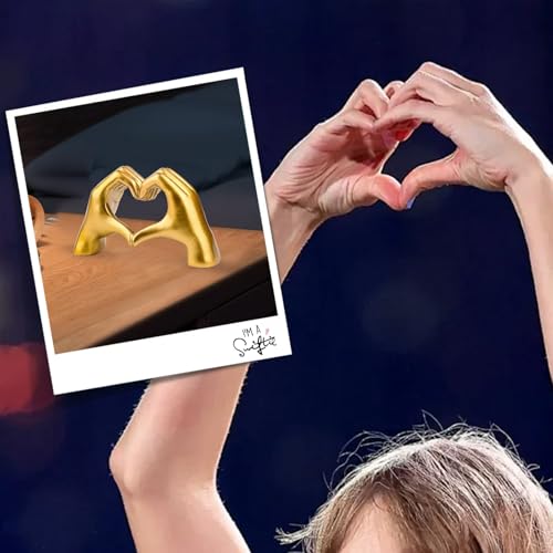 Gold Resin Heart Hands Sculpture - Modern Love Finger Statue