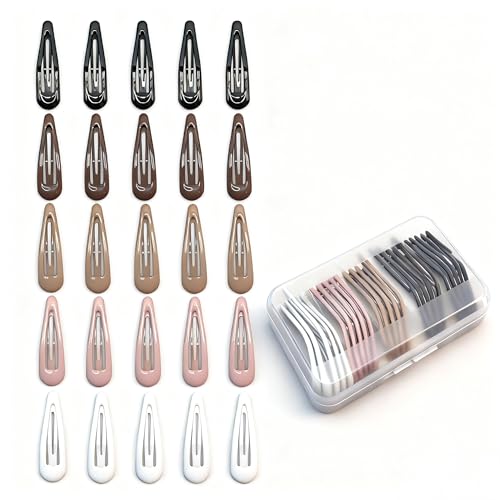 Water Drop Snap Hair Clips 25-Pack Non-Slip Metal Barrettes with Storage Box