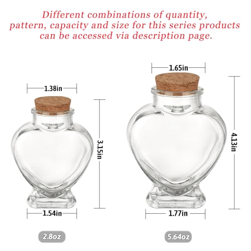 WHJY Heart-Shaped Glass Jars with Cork Lids - 3oz Decorative Containers (2 Pack)