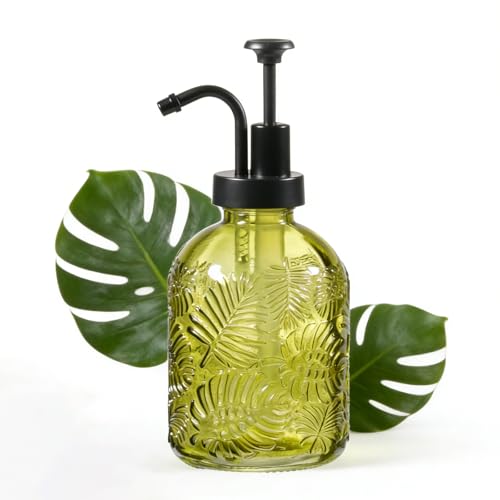 Komashr 11.8oz Embossed Glass Soap Dispenser - Sage Green & Black