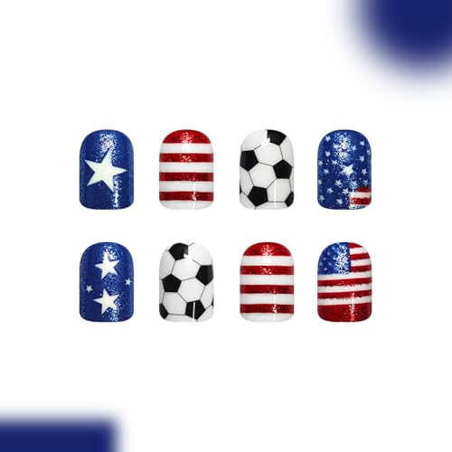 LYLYNB Patriotic American Flag Press on Nails Red White Blue Fake Nails