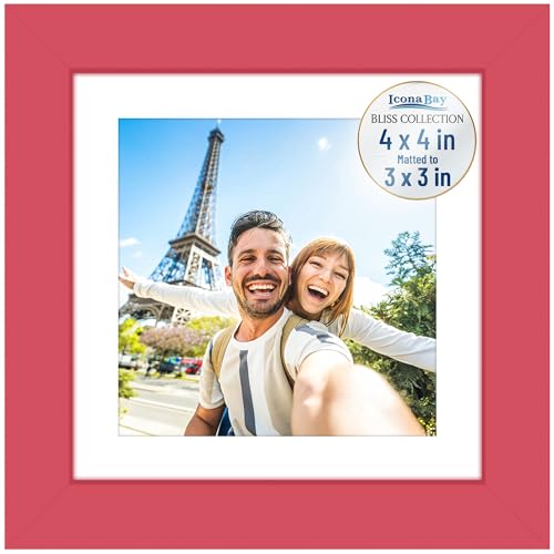 Icona Bay 4x4 Red Picture Frame with 3x3 Mat - Modern Design