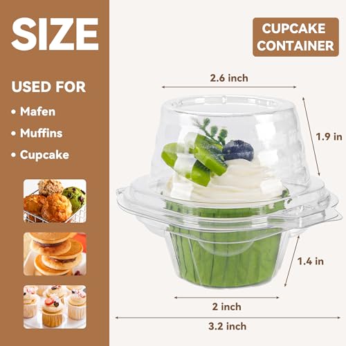 NPLUX 60 Pack Individual Cupcake Containers, Deep Dome Plastic Holders
