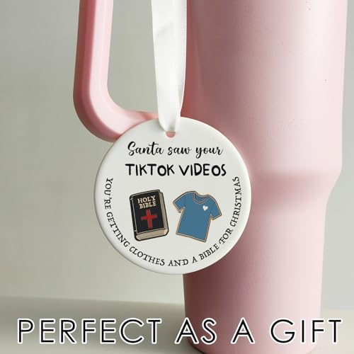 Funny Ceramic Ornament - Santa Saw Your Ornament Blue White Elephant Gift Christmas Decor