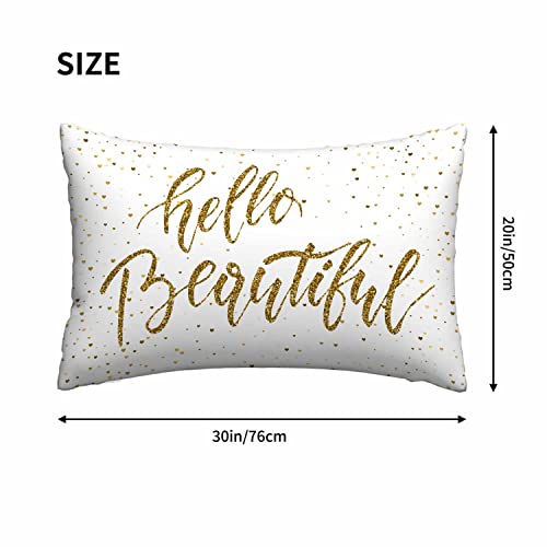 Mugod 20x30 Inch Gold Glitter Motivational Throw Pillow Cover - Hello Beautiful