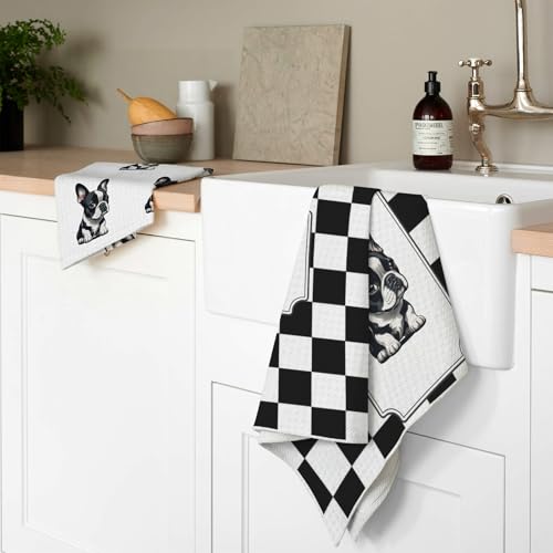 Boston Terrier Kitchen Towels Set of 2 - Cute Animal Design, 18x26in