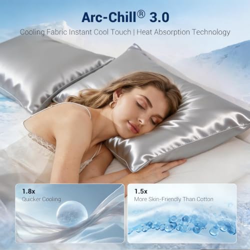 Cooling Satin Pillowcase for Hot Sleepers, Silver Gray - Standard Size