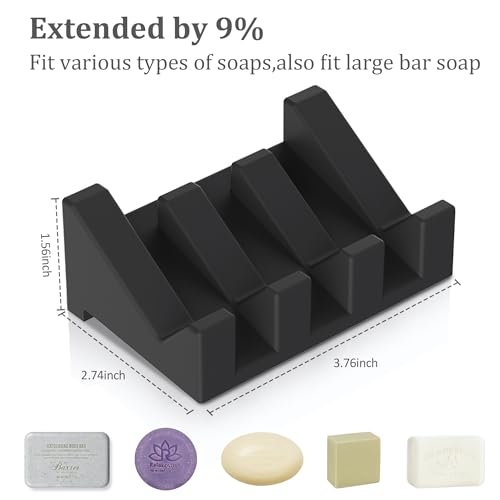 EGWON Silicone Soap Dish Set - 3PCS Self Draining Holder (Gray, Black, Green)