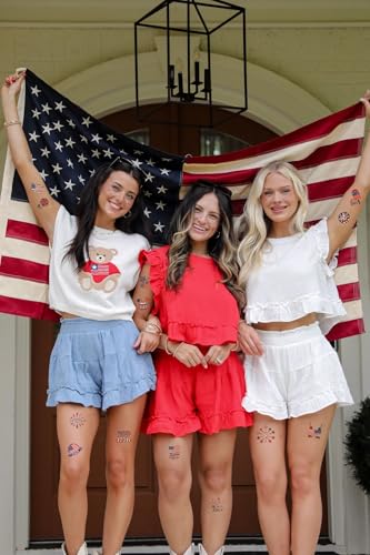 DUSCAU Patriotic Temporary Tattoos 152pcs - Red, White and Blue 4th of July Party Supplies