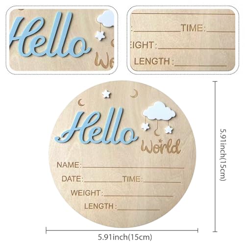 Hello World Baby Announcement Sign - 5.9 Inch Wooden Keepsake