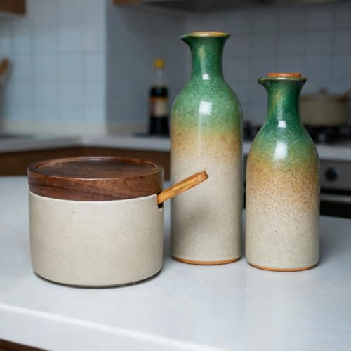 Handmade Ceramic Salt Cellar with Acacia Wood Lid & Spoon - 3.5"