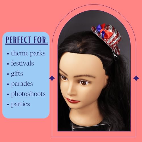 Needzo 4th of July Glitter Flag Hat Clips - Patriotic Hair Bow Barrettes (2 Pack)