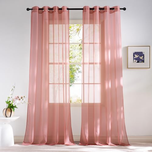 NICETOWN Coral Pink Sheer Curtains - 96 Inch Grommet Drapes, 2 Panels