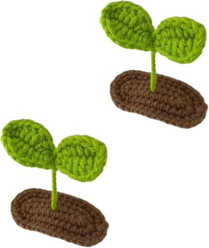 Hand Knitted Bean Sprout Hair Clips 2-Pack Cute Plant Barrettes