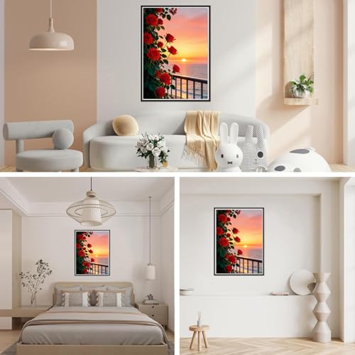 5D Diamond Painting Kit - Red Roses Ocean Sunset, 12x16"