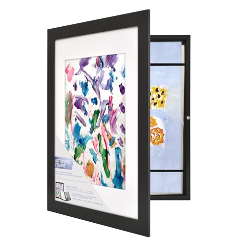 MCS Kids Art Frame 12x16 Matted with 9x12 Opening, Black Changeable Magnetic Picture Frame Kids Artwork Storage Display for Walls (1-Pack)