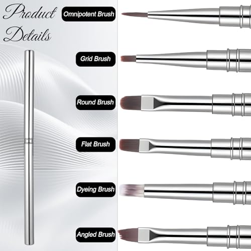 Exclaith 6-Piece Nail Polish Clean Up & Gel Art Brush Set with Metal Handles