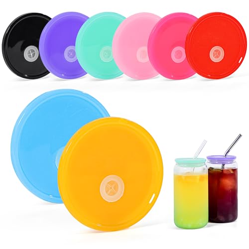 16 oz Acrylic Glass Cup Lids Set - 8 Color BPA-Free Spill-Proof Covers with Straw Hole